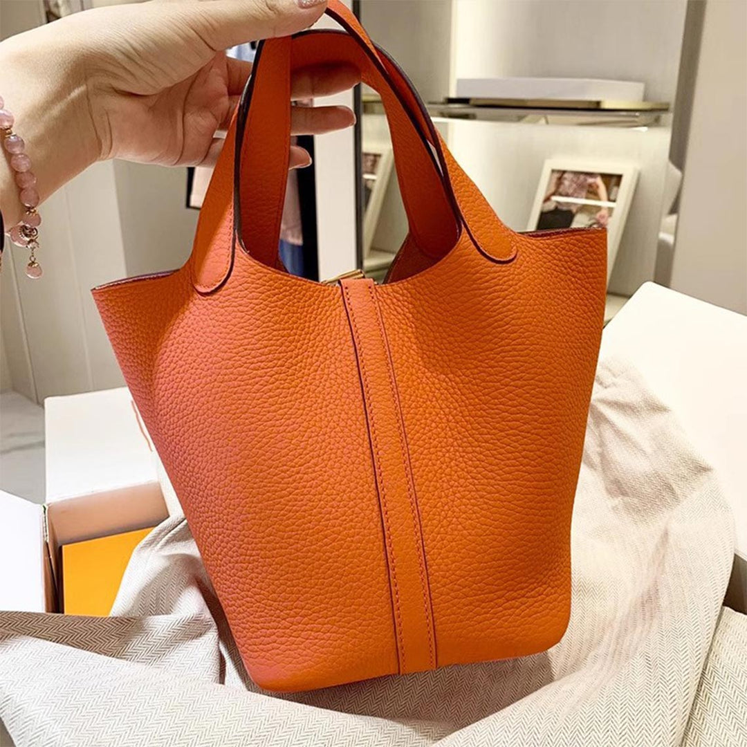 Top Grain Leather Inspired Picotin Lock Handbag