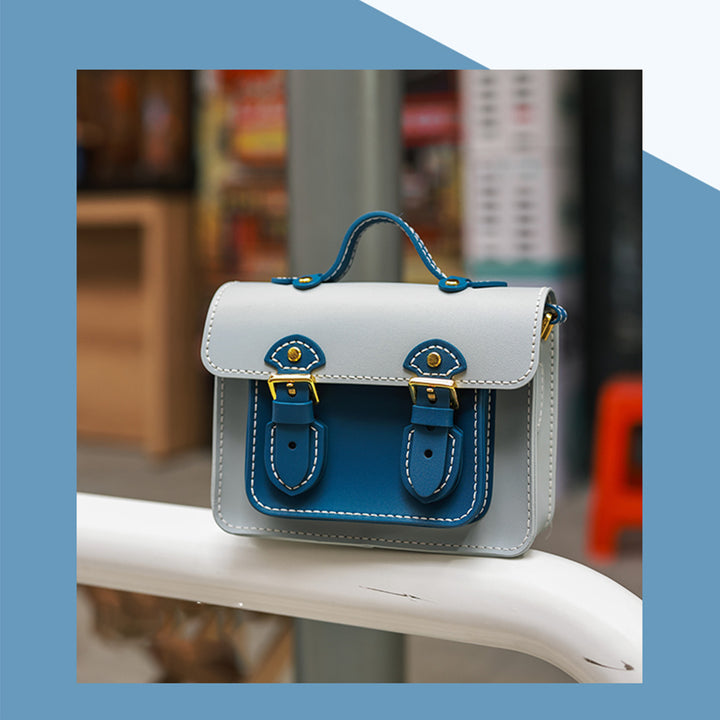 Women Small Fashion Leather Crossbody Bag DIY Kit | Mix Color | Light Gray & Blue  | POPSEWING™