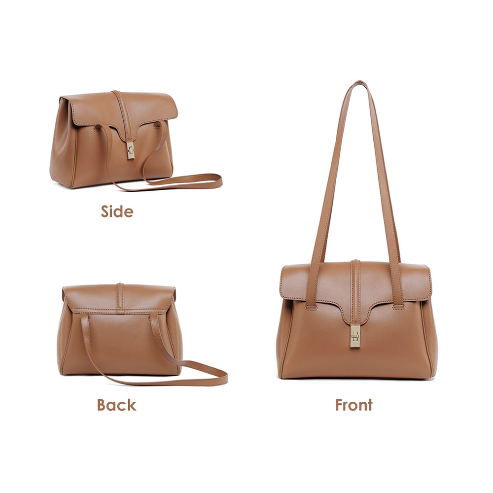 Front and Back Side of A Brown Celine All Soft 16 Bag