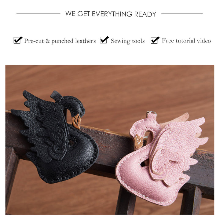 Black & Pink Swan Bag Charm Pendant | How to Make a Leather Keychain - POPSEWING™