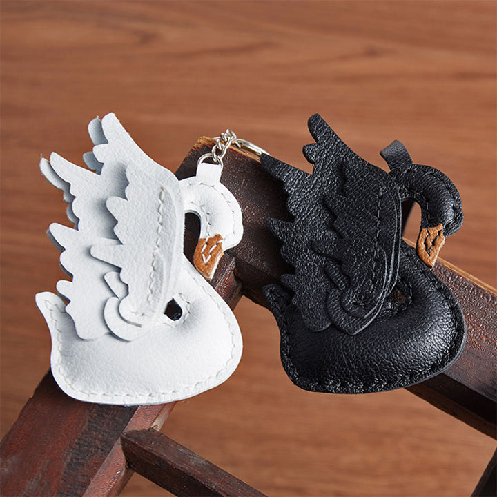 Black and White Lambskin Swan Bag Charm Keyring - POPSEWING™
