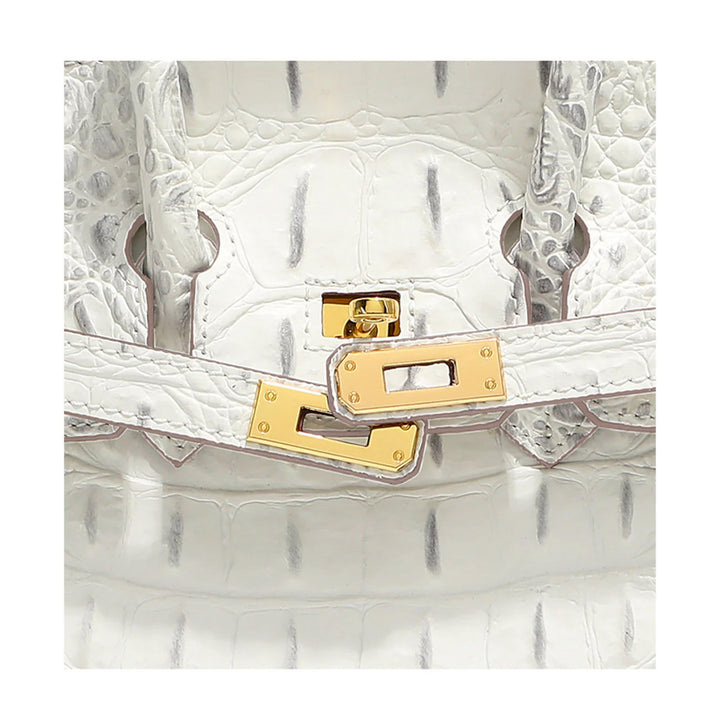 White Crocodile Embossed Leather Bag