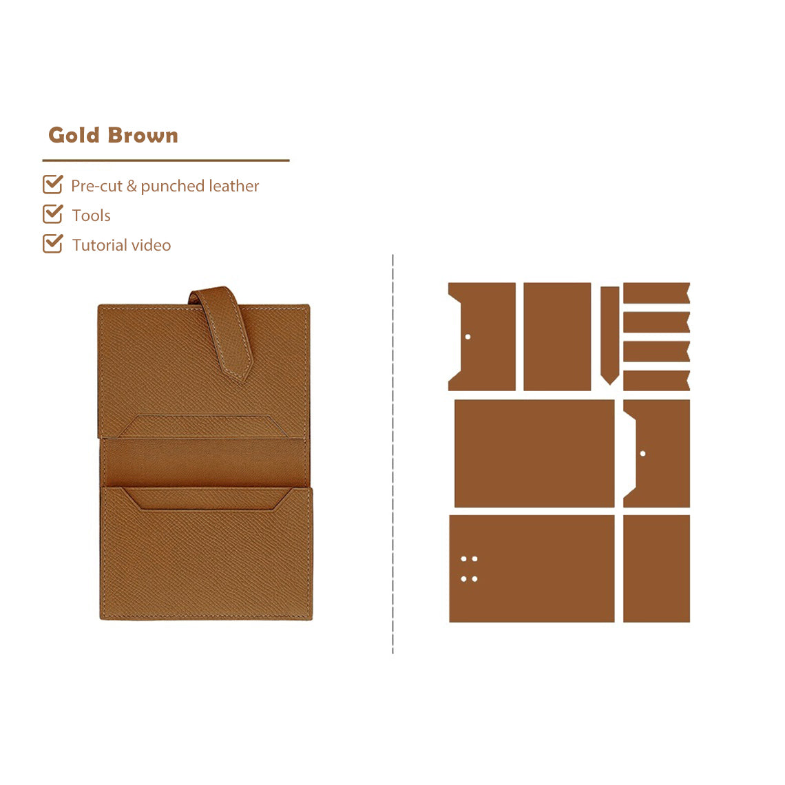 Gold Brown Bearn Card Holder Leather Kits - POPSEWING® DIY Kit Projects