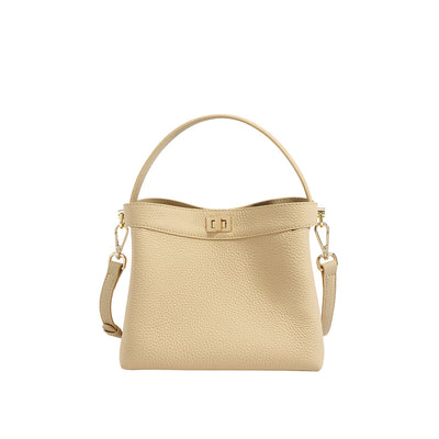 Top Grain Leather Top Handle Small Bucket Bag