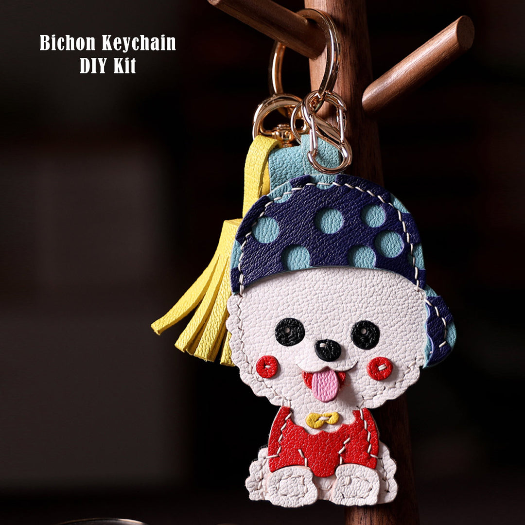 Cute Bichon Design Leather Keychain | DIY Handmade Keyfob - POPSEWING®