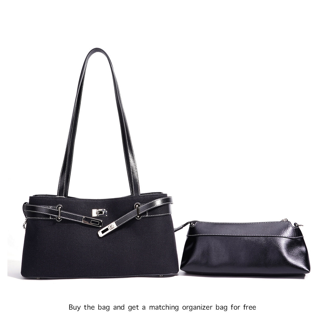 Vegetable Tanned Leather Linen Shoulder Bag