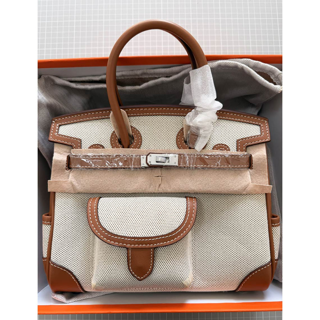 Canvas Leather Inspired Pocket Birk Handbag