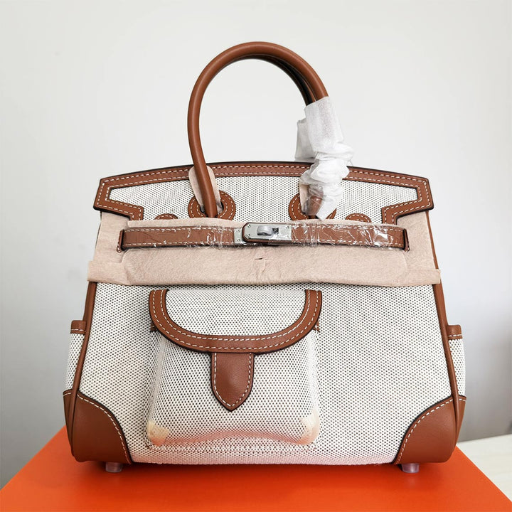 Canvas Leather Inspired Pocket Birk Handbag