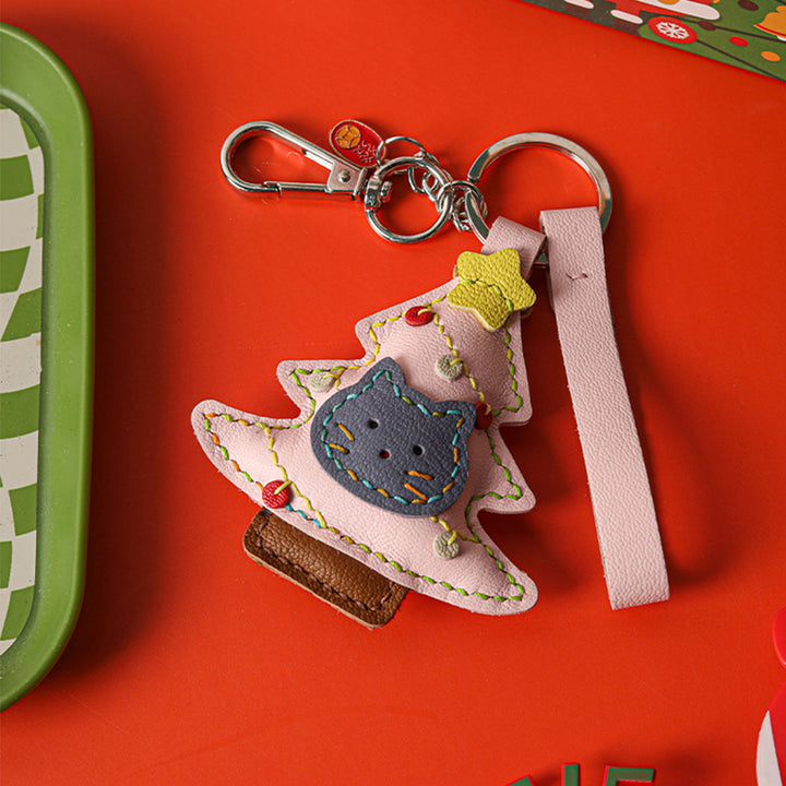 Pink leather keychain Christmas keychain