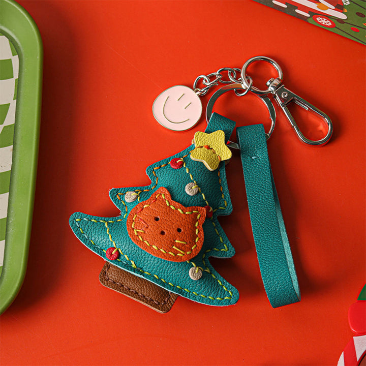 Blue leather keychain Christmas keychain