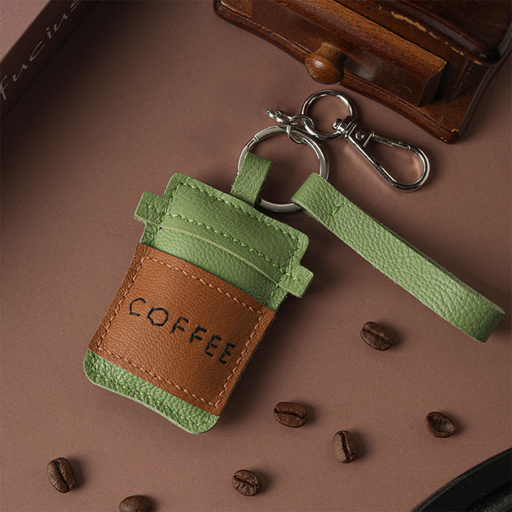 Matcha coffee leather keychain | Cute handmade accessory