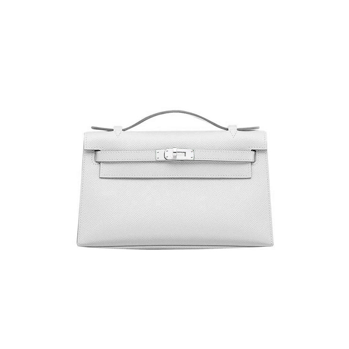 Classic Luxury Leather Bags | White Kelly Clutch in Epsom Calfskin - POPSEWING®