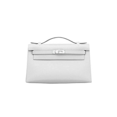 Classic Luxury Leather Bags | White Kelly Clutch in Epsom Calfskin - POPSEWING®