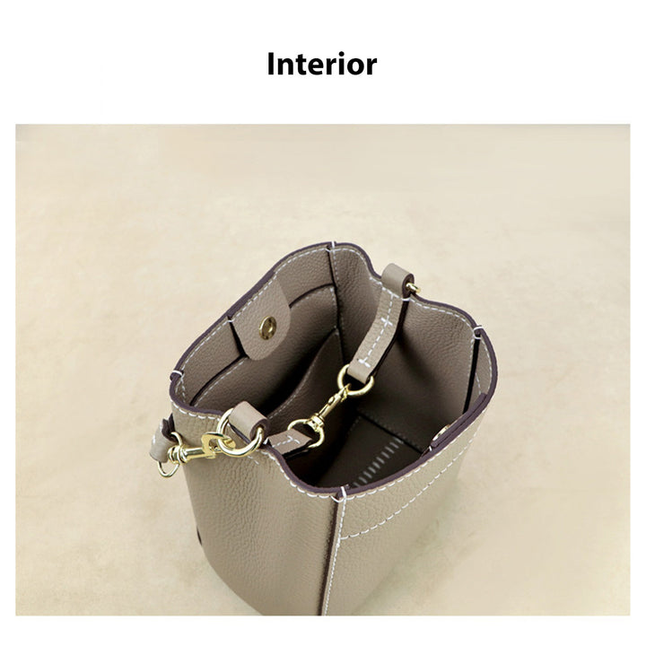 Leather bucket handbag interior | versatile leather bag