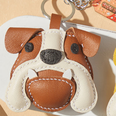 Brown Leather Dog Keychain Charm | DIY Handmade Gift for Dog Lovers - POPSEWING®