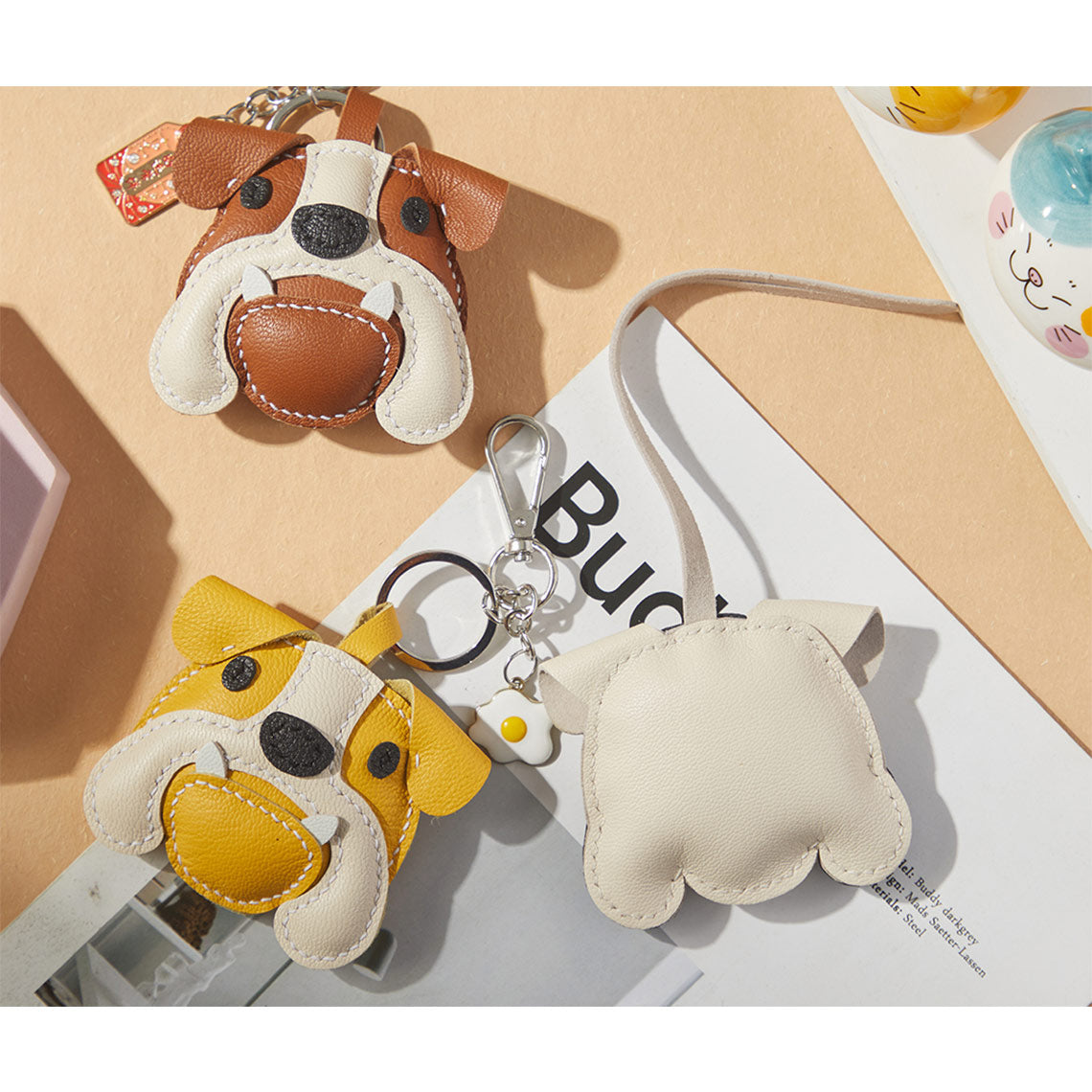 POPSEWING® Sheep Leather Bulldog Keychain DIY Kits
