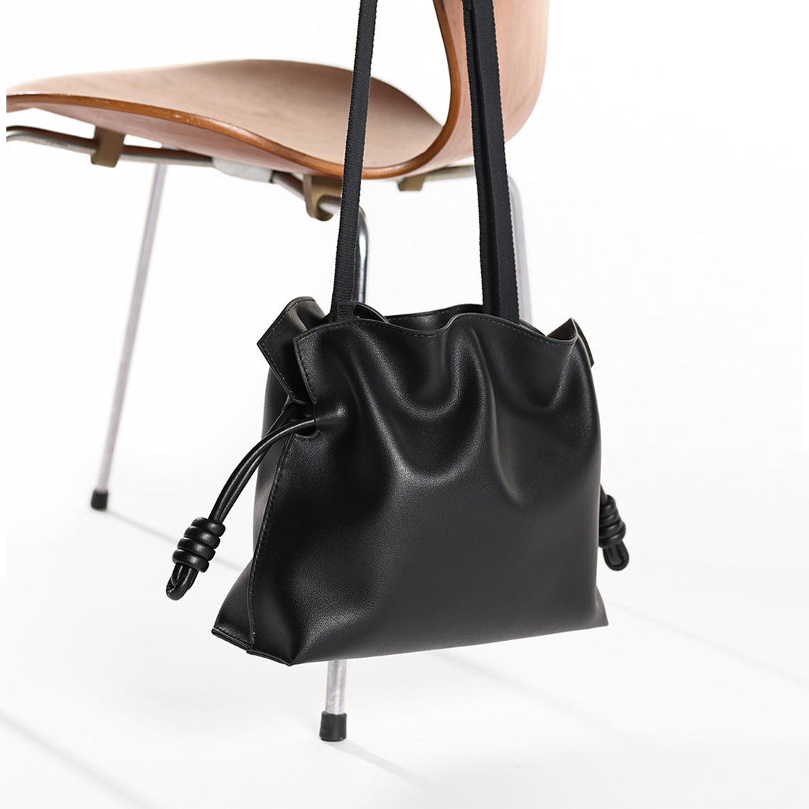 Black Leather Bucket Bag | Handmade Drawstring Bucket Bag for Women - POPSEWING®