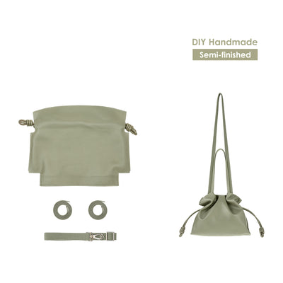 Green Leather Bucket Bag DIY Kit | Small Drawstring Bucket Bag - POPSEWING®