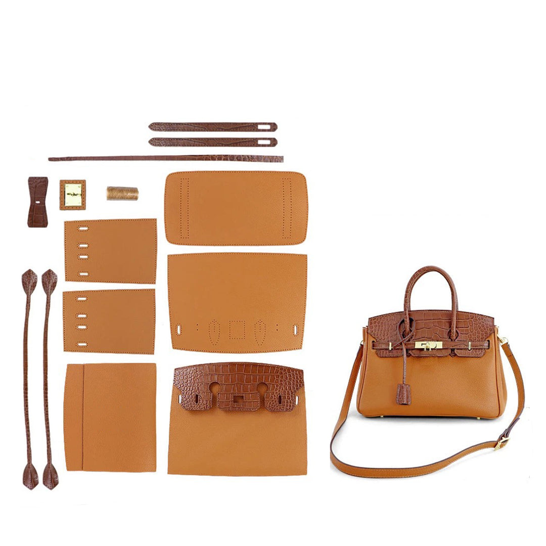 Brown Leather Handbag DIY Kit | Leather Bag Making Patterns Sewing Project - POPSEWING®