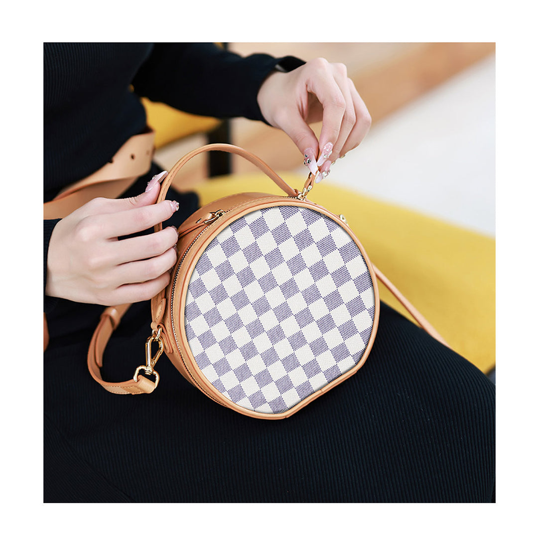 POPSEWING® Top Grain Leather Checker Mini Round Bag DIY Kit