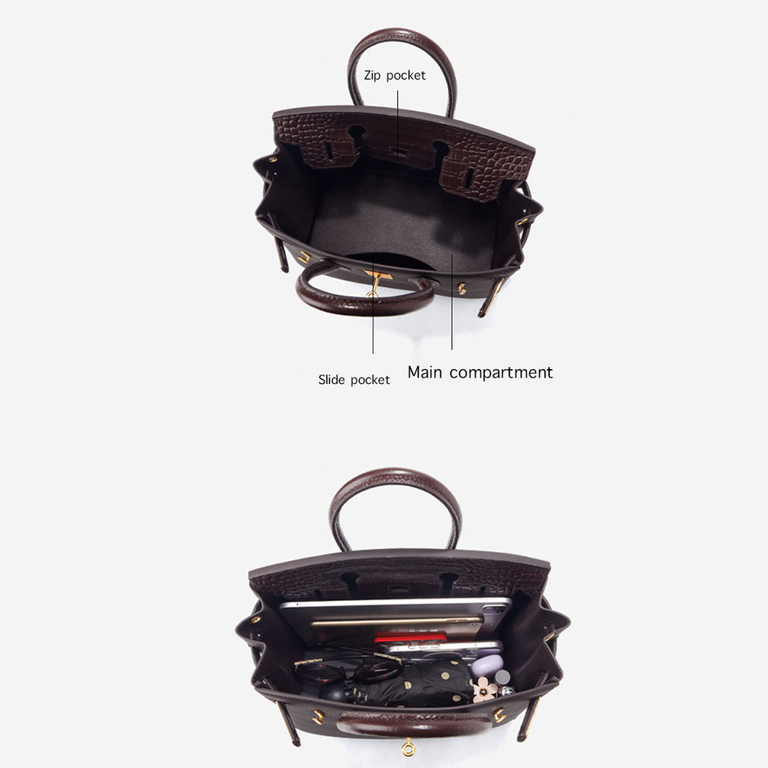 Genuine leather tote handbags interior | women work handbag everyday bag