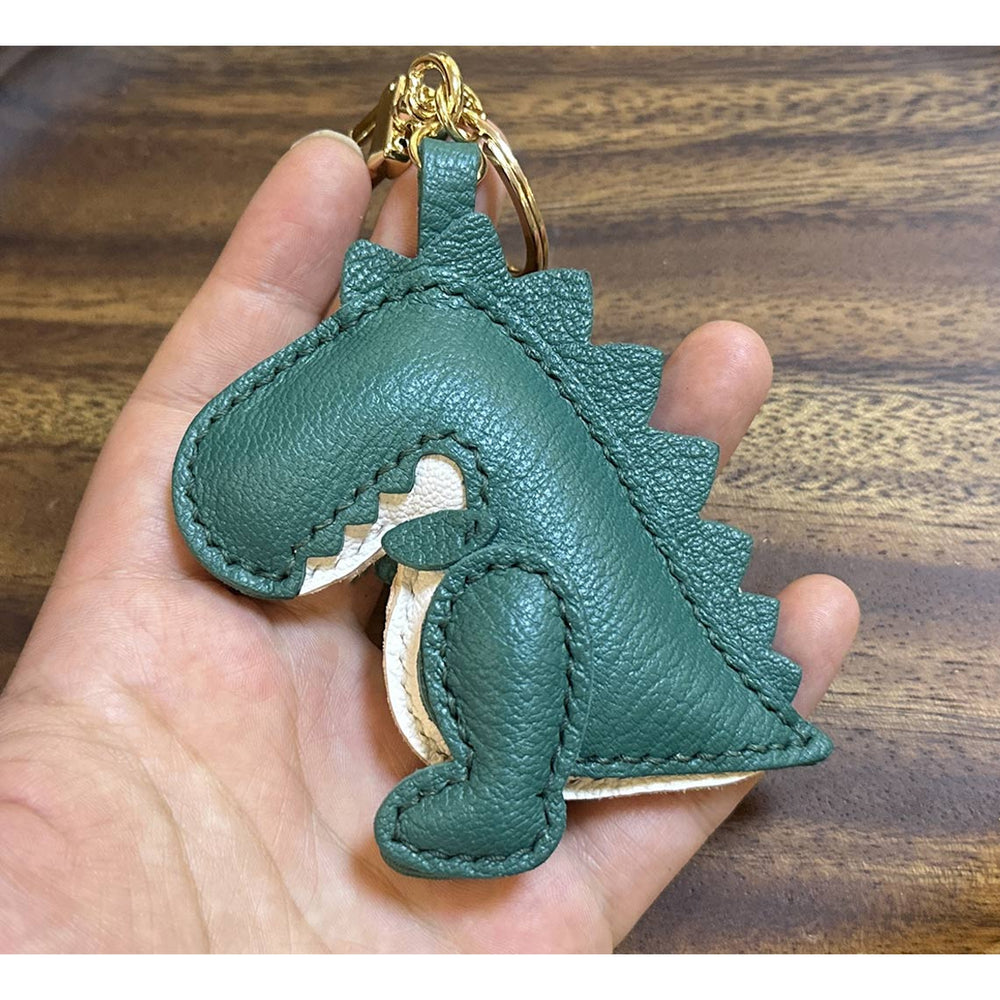 Green leather dinosaur keychain DIY handmade gift for kids - POPSEWING®