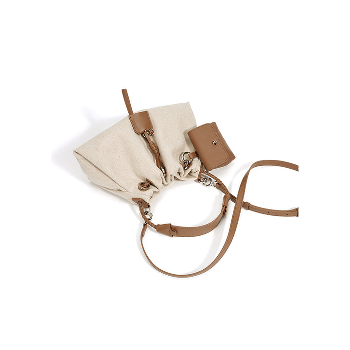 Canvas Leather Women Drawstring Bag