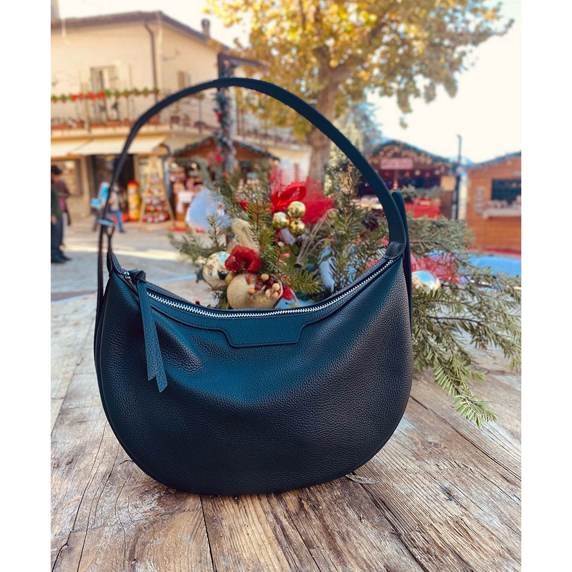 Top Grain Leather Moon Hobo Handbag