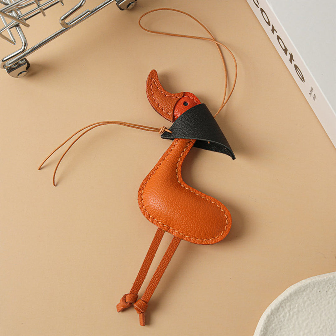 Orange flamingo ornament | Leather purse charm