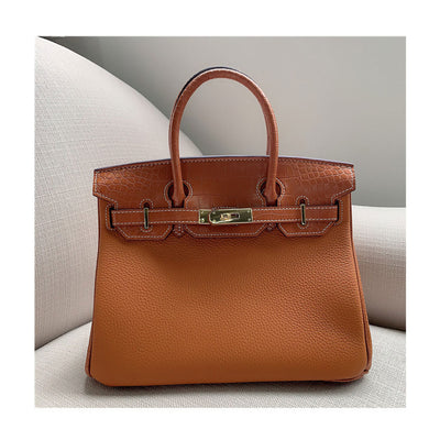 Top Grain Leather Inspired Croc Flap Birkin Bag