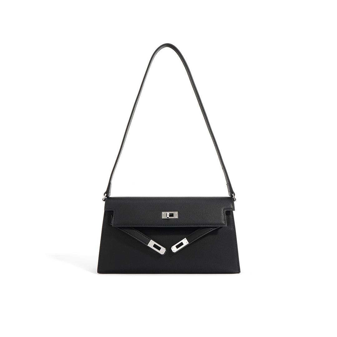 Black Leather Shoulder Bag for Women