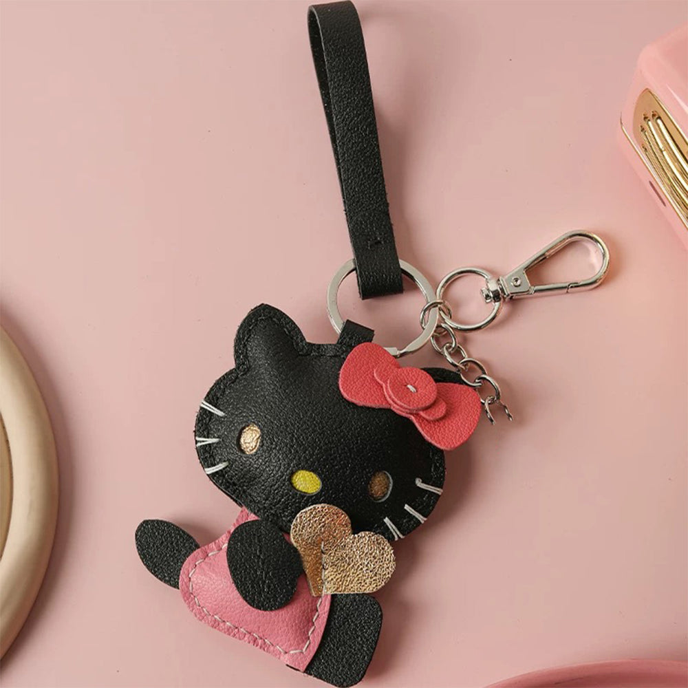 Black Leather Hello Kitty Keychain Charm | Cute Bag Accessories Handmade Gifts for Girls - POPSEWING®