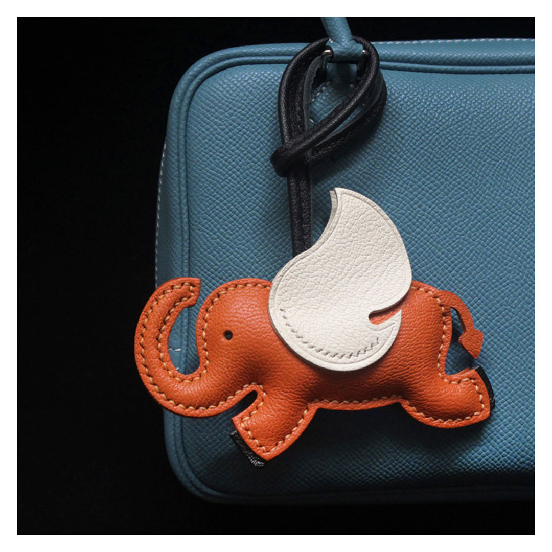 Orange Leather Elephant Bag Charm | Handmade Bag Accessory - POPSEWING®