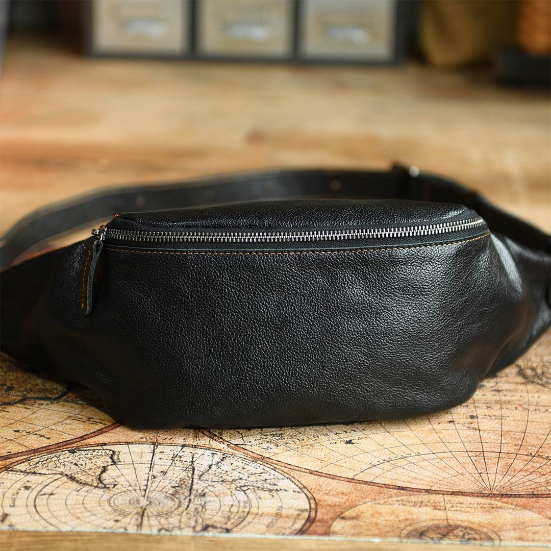 Vegetable Tanned Leather Men Fanny Pack Bag
