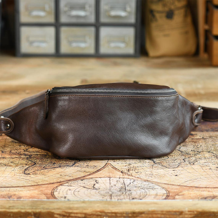 Dark brown leather crossbody bag fanny pack shoulder bag