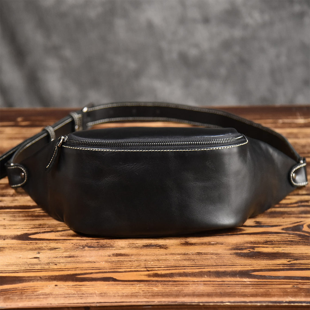 Vegetable Tanned Leather Men Fanny Pack Bag