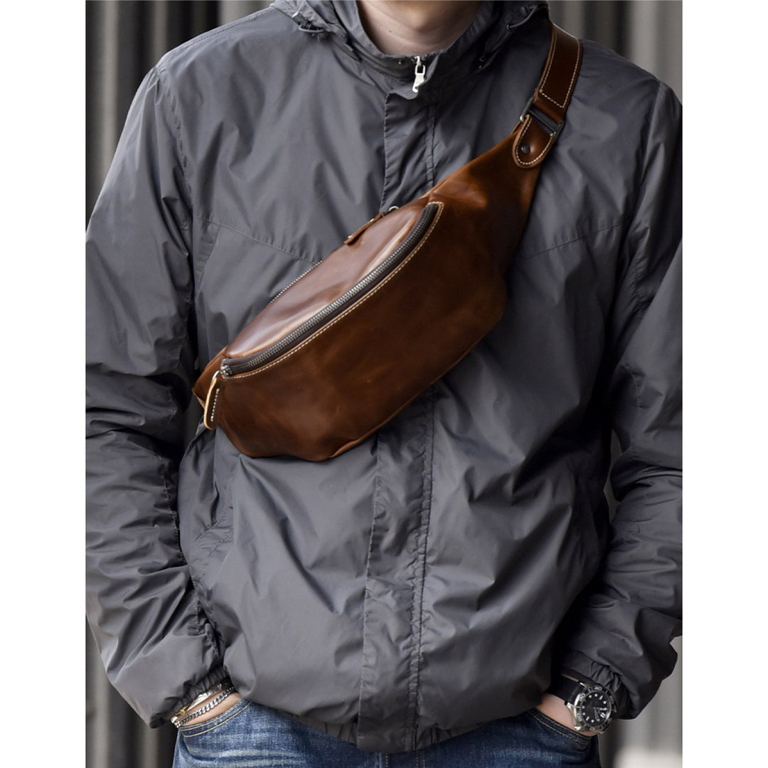 Small fanny pack | Over shoulder leather bag for men
