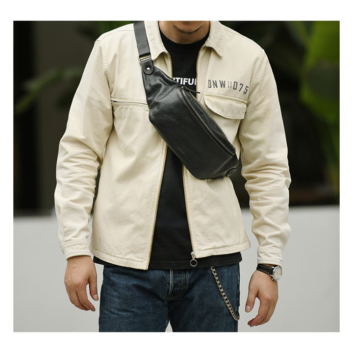 Black leather fanny pack | Men crossbody bag