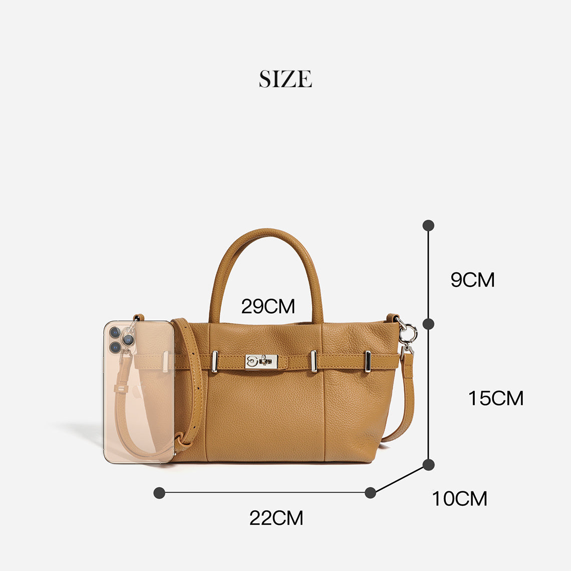 Women Leather Handbag Crossbody Bag Size