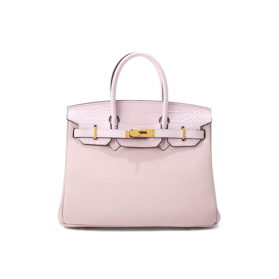 Pink leather bag | genuine leather tote handbag