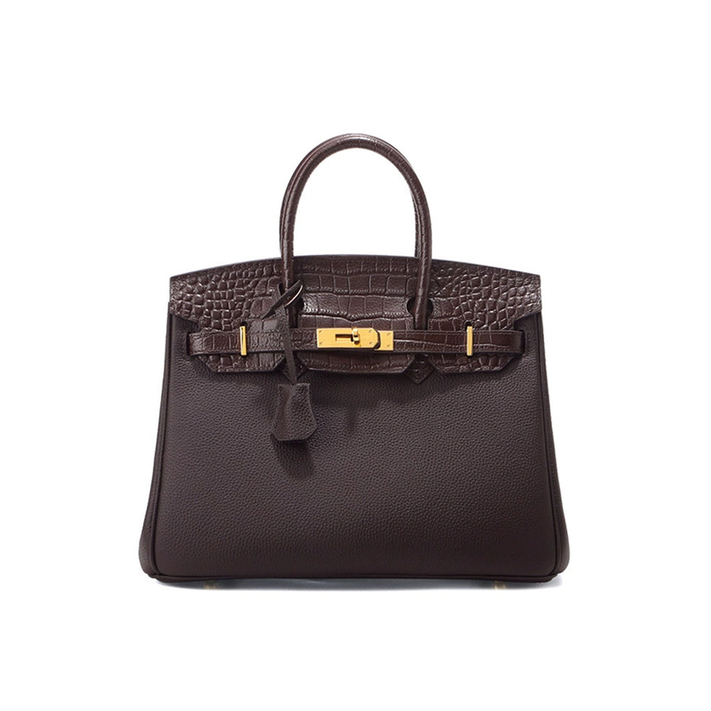 Dark brown leather handbag | Luxury leather handbags