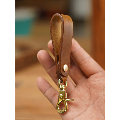 Saddle Brown Leather Keyring | Full Grain Leather Craft Handmade