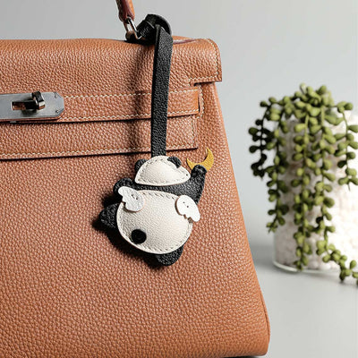 Angel Panda Bag Charm | Handmade Leather Purse Charm Accessory - POPSEWING®