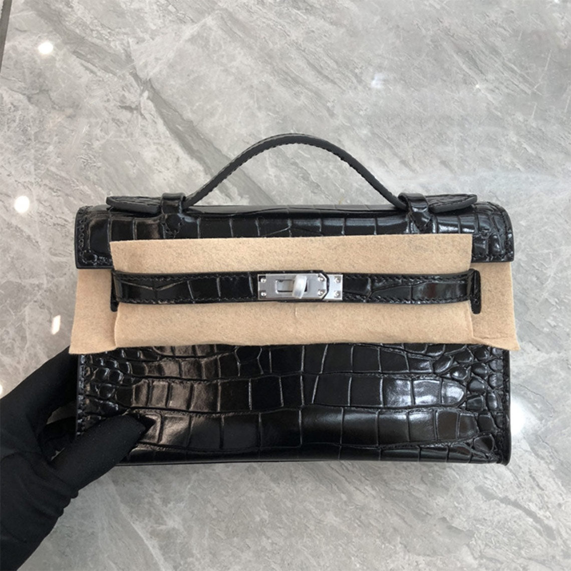 Leather Inspired Croc Kelly Clutch Bag