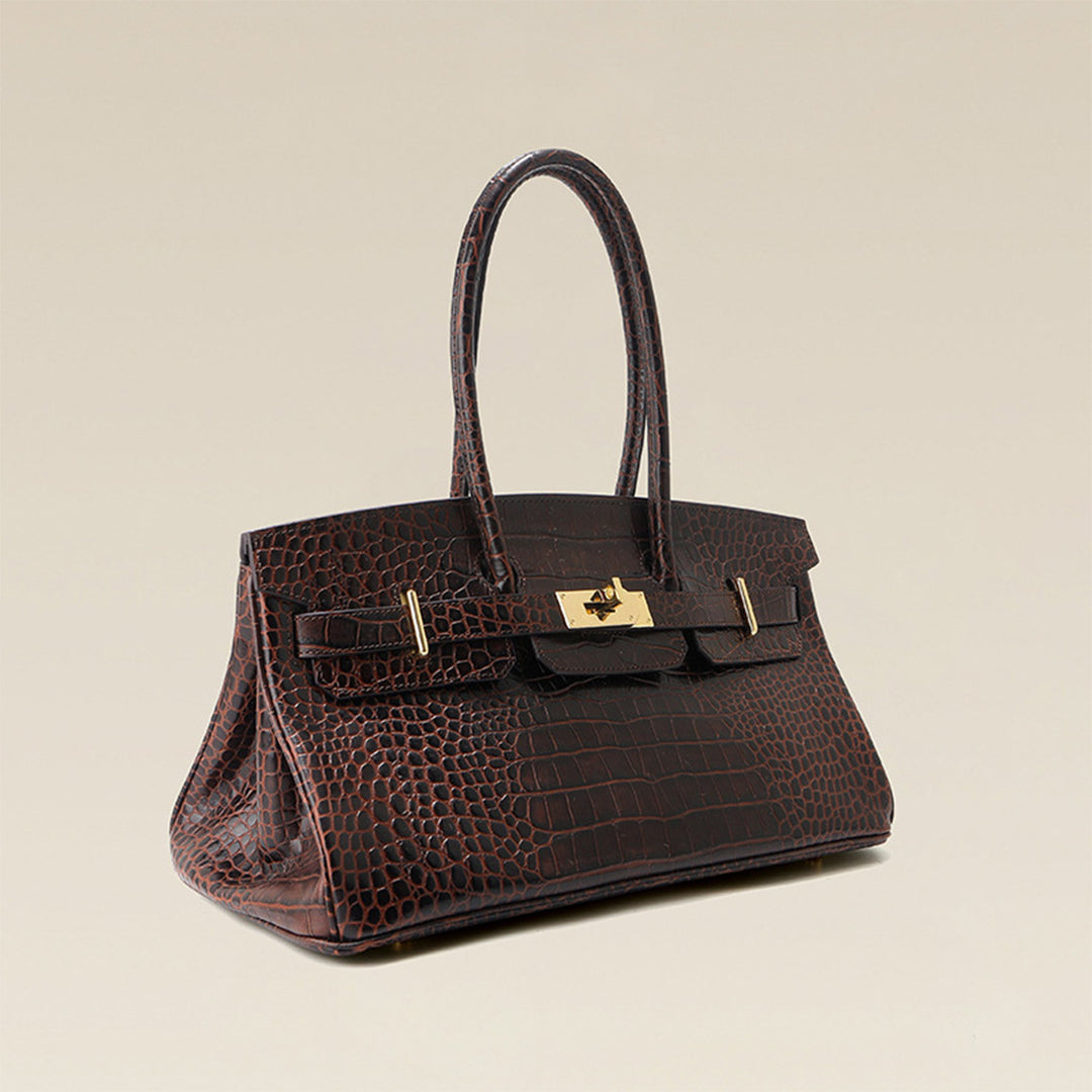 Crocodile Embossed Leather Inspired Birk Shoulder Handbag