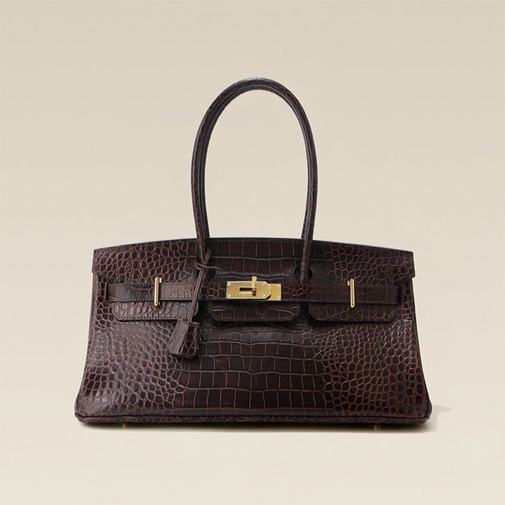 Crocodile Embossed Leather Inspired Birk Shoulder Handbag