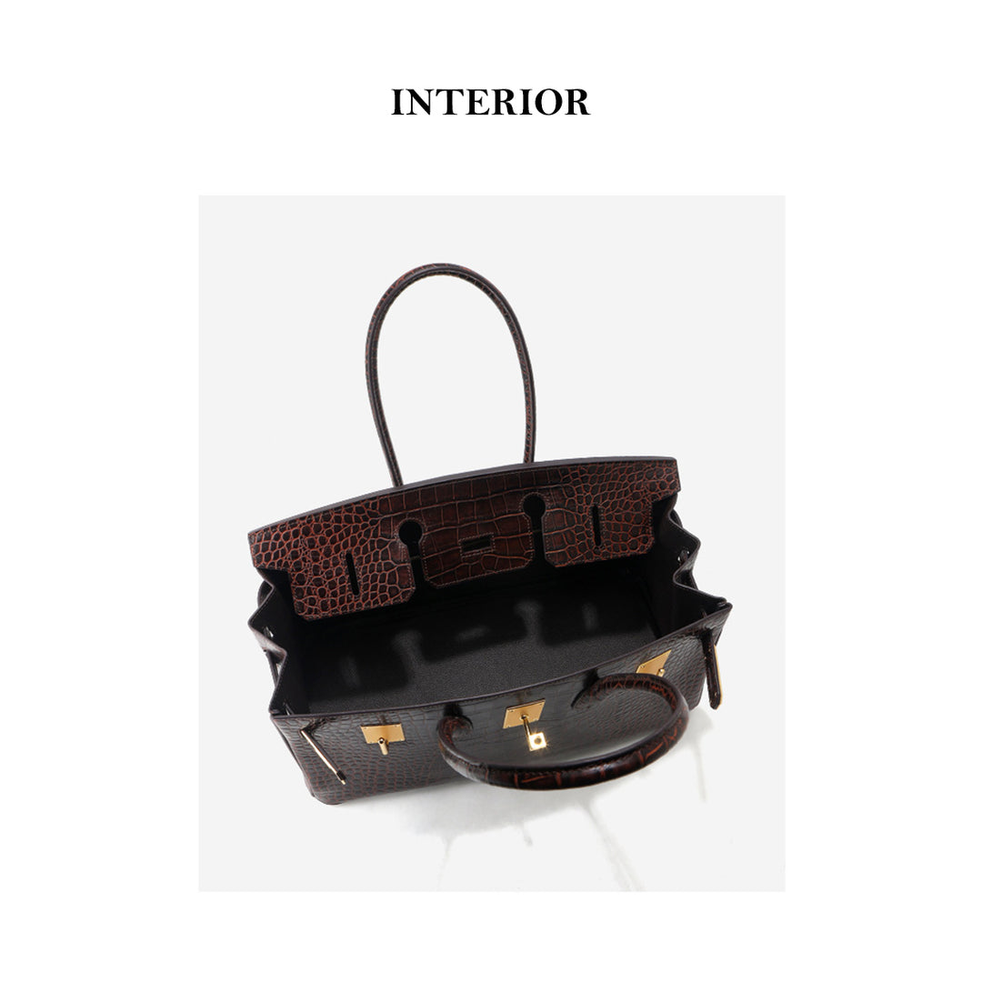 Crocodile Embossed Leather Inspired Birk Shoulder Handbag