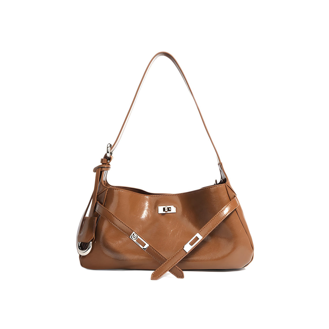 Brown Leather Hobo Shoulder Bag for Women