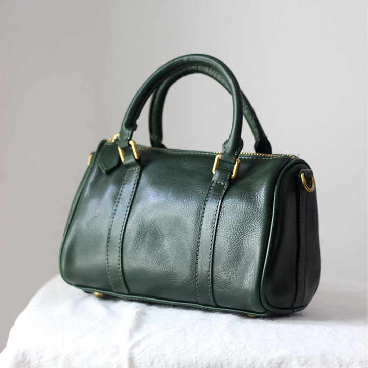 Vegetable Tanned Leather Small Boston Handbag