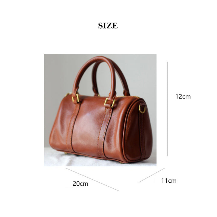 Vegetable Tanned Leather Small Boston Handbag